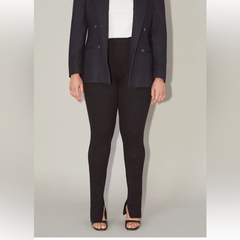 Uncle Studios black ribbed split-hem pant, worn once, 11.5” waist, 34” length